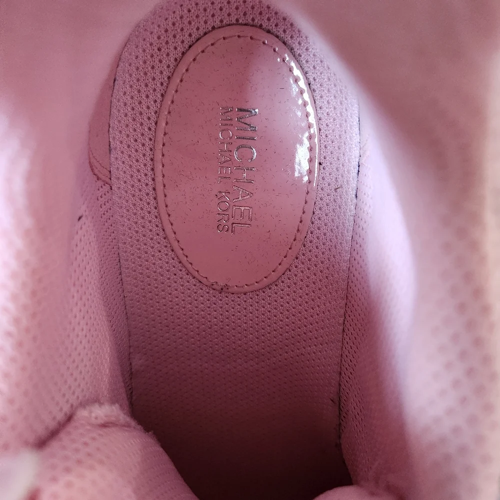 Michael Kors Hero Leather and Mesh Trainer Sneakers Tennis Shoe Cream Multi 8M